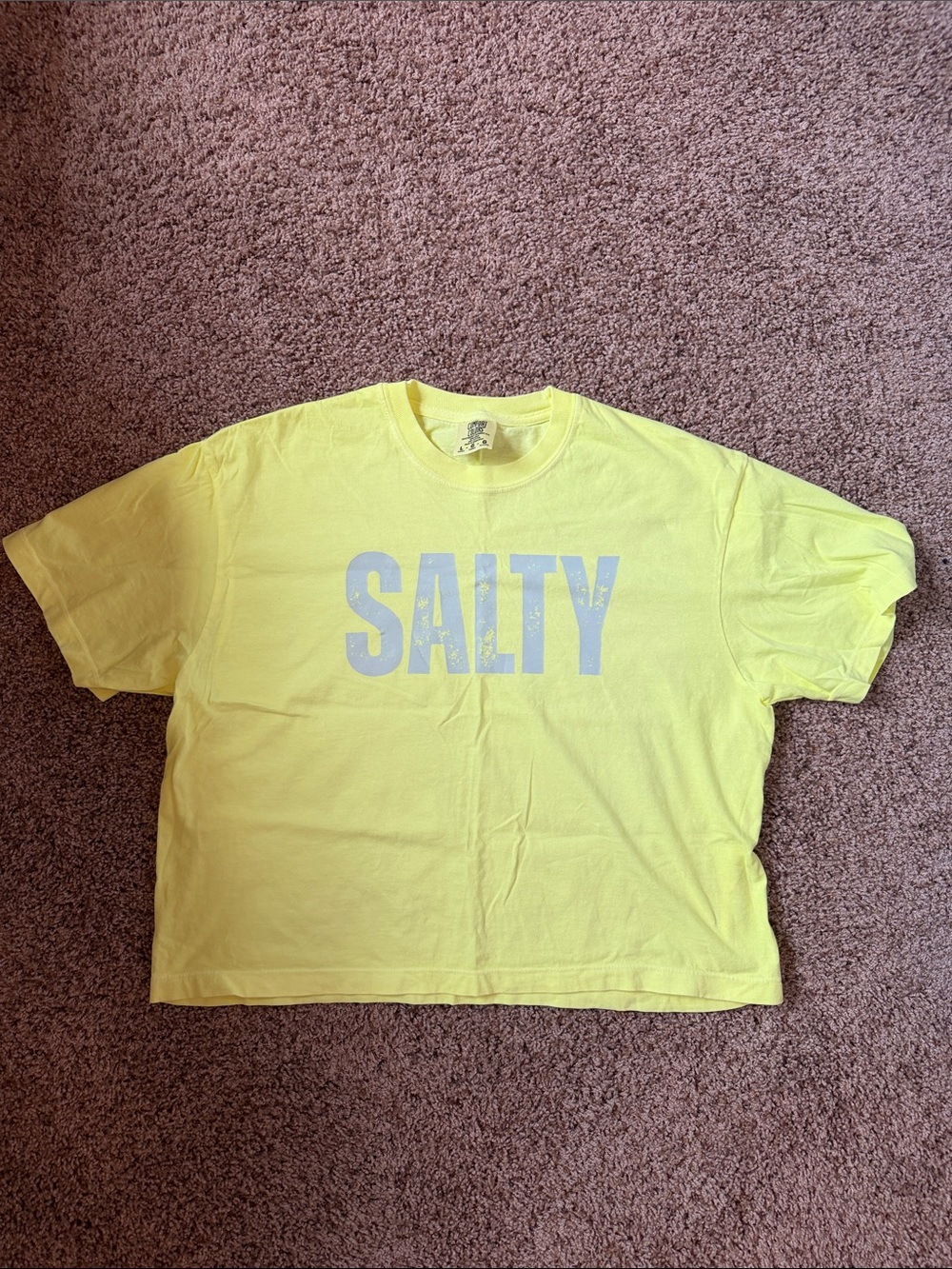 Cropped Neon Yellow and Baby Blue Graphic Comfort Colors Tee - L